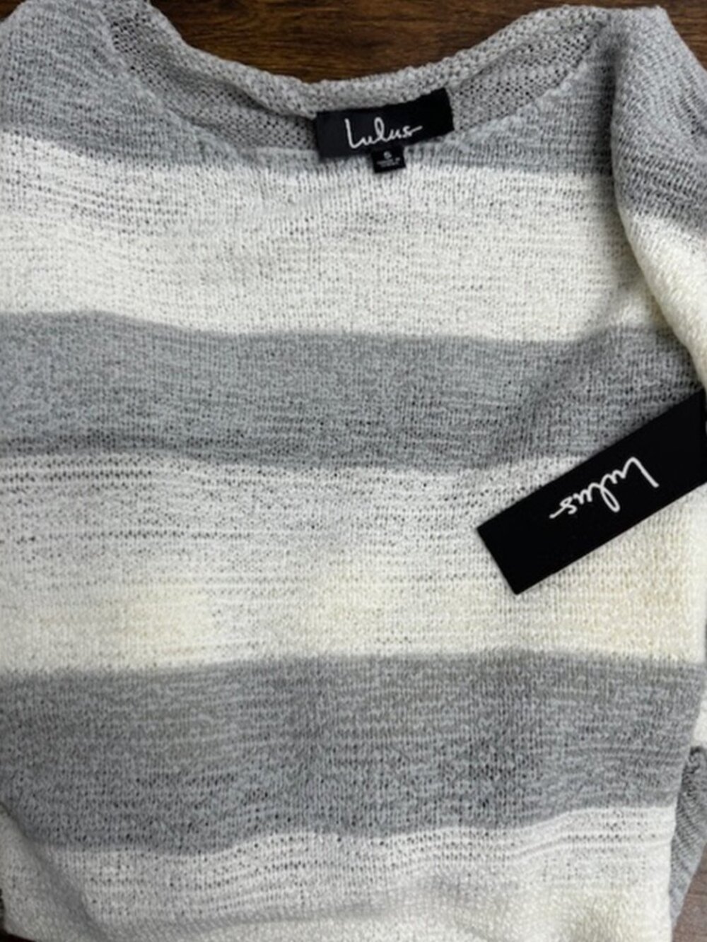 Lulus Little Talks Grey and White Striped Loose Knit Sweater NWT - Picture 6 of 8
